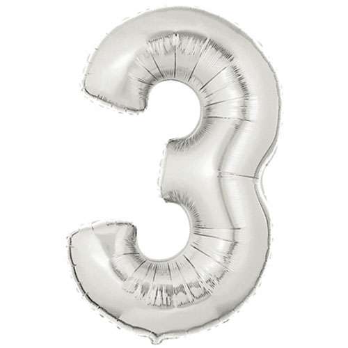 Silver Foil Number Balloon - 3 - Click Image to Close